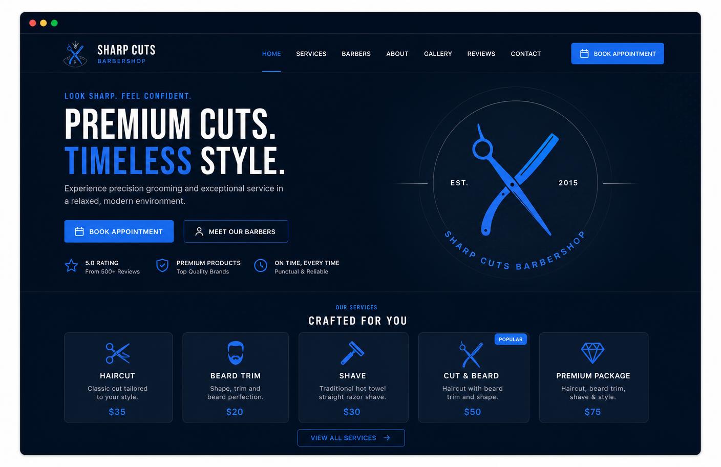 Mockup do projeto Barbearia Modelo